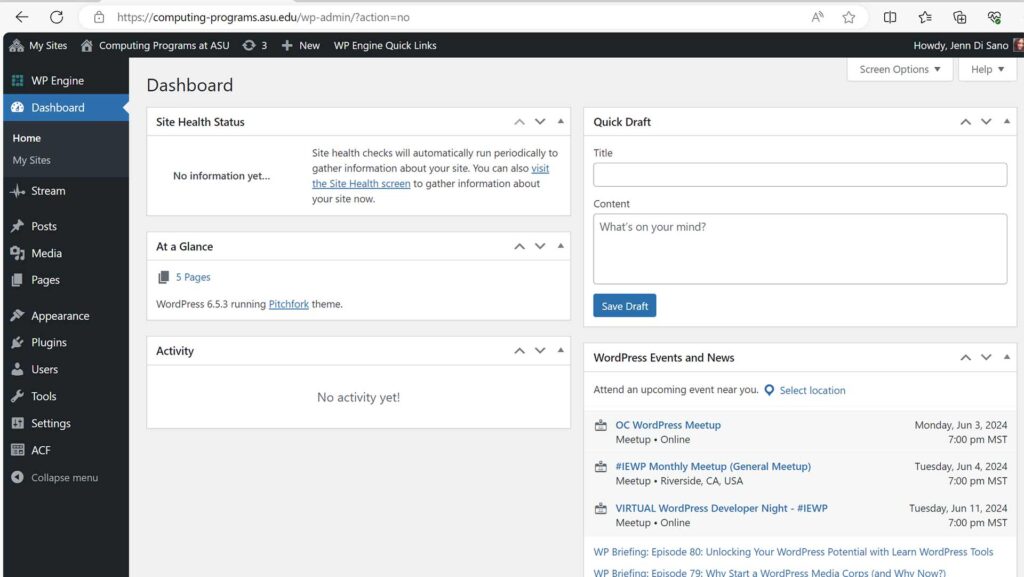 A screenshot of WordPress dashboard.