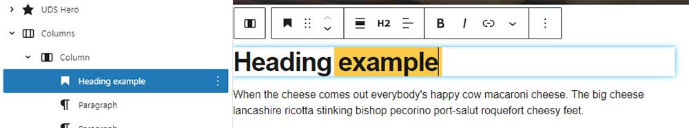 Screenshot of WordPress page showing an example of golden highlight in a heading.