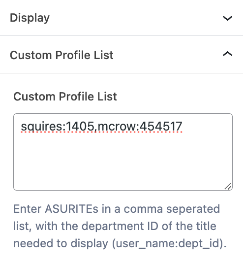 Screen capture of the configuration of the web directory block.