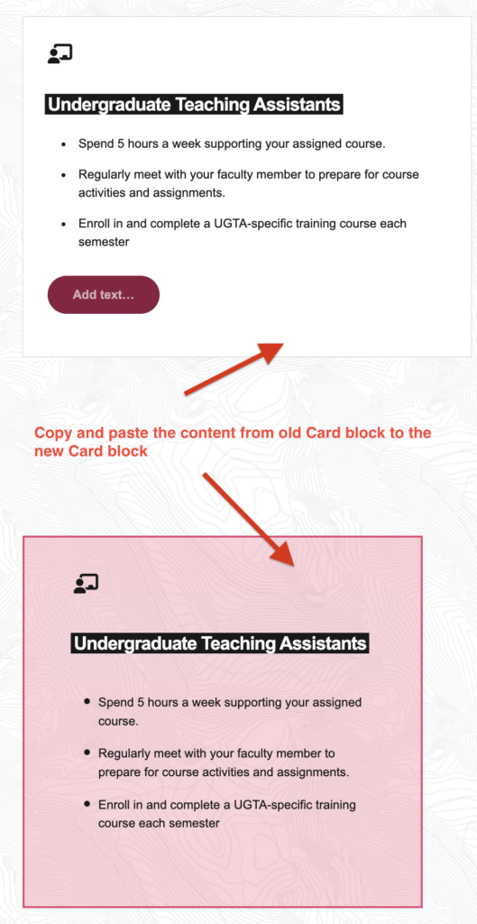 A screenshot of old and new UDS cards with text indicating to copy and paste content from old card to new card.