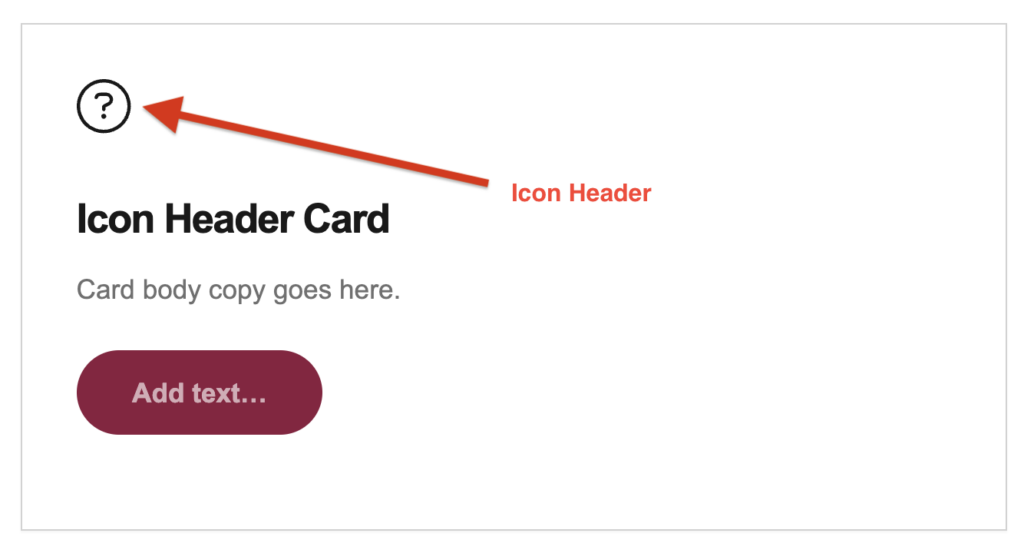 Screenshot of an Icon Header Card with an arrow pointing to the icon header.