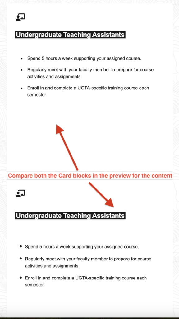 A screenshot of the preview of the old and new UDS cards with text indicating to compare the content.